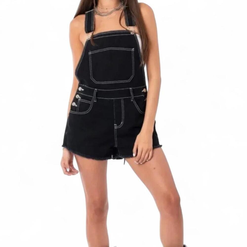 Edikted black denim short overalls
